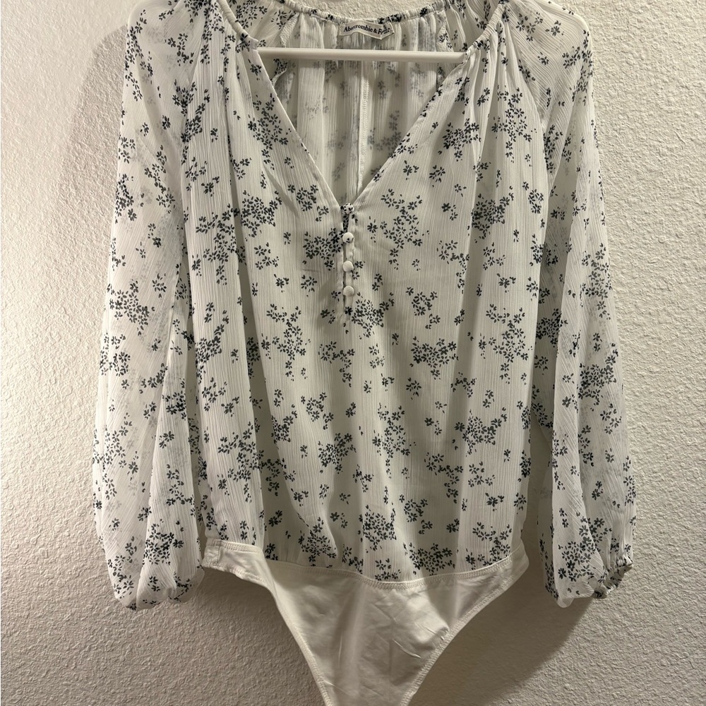 Abercrombie & Fitch White and Black Floral Bodysuit